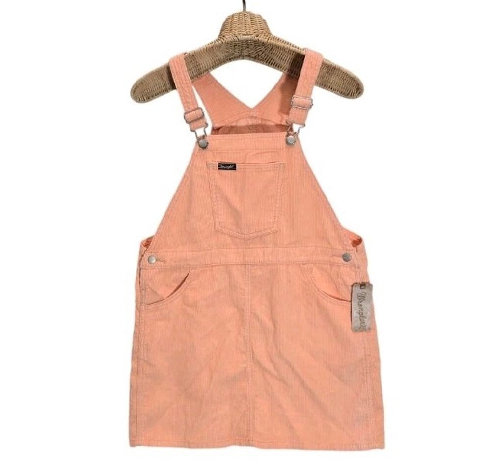 NWT Wrangler Corduroy Overall Dress Girls XL Coral Peach Jumper Western Cowgirl
